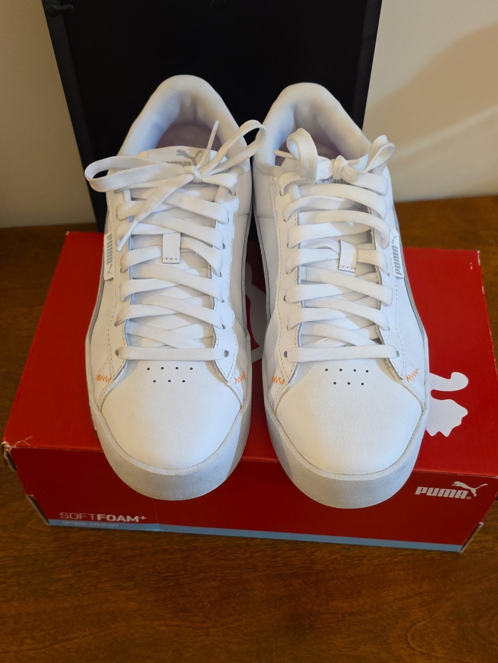 Puma White Sneakers with Orange And Pink Stitch Detail
